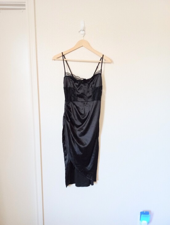 Cider Dresses & Skirts - Cider Satin Lace Black Midi Dress Small NWT